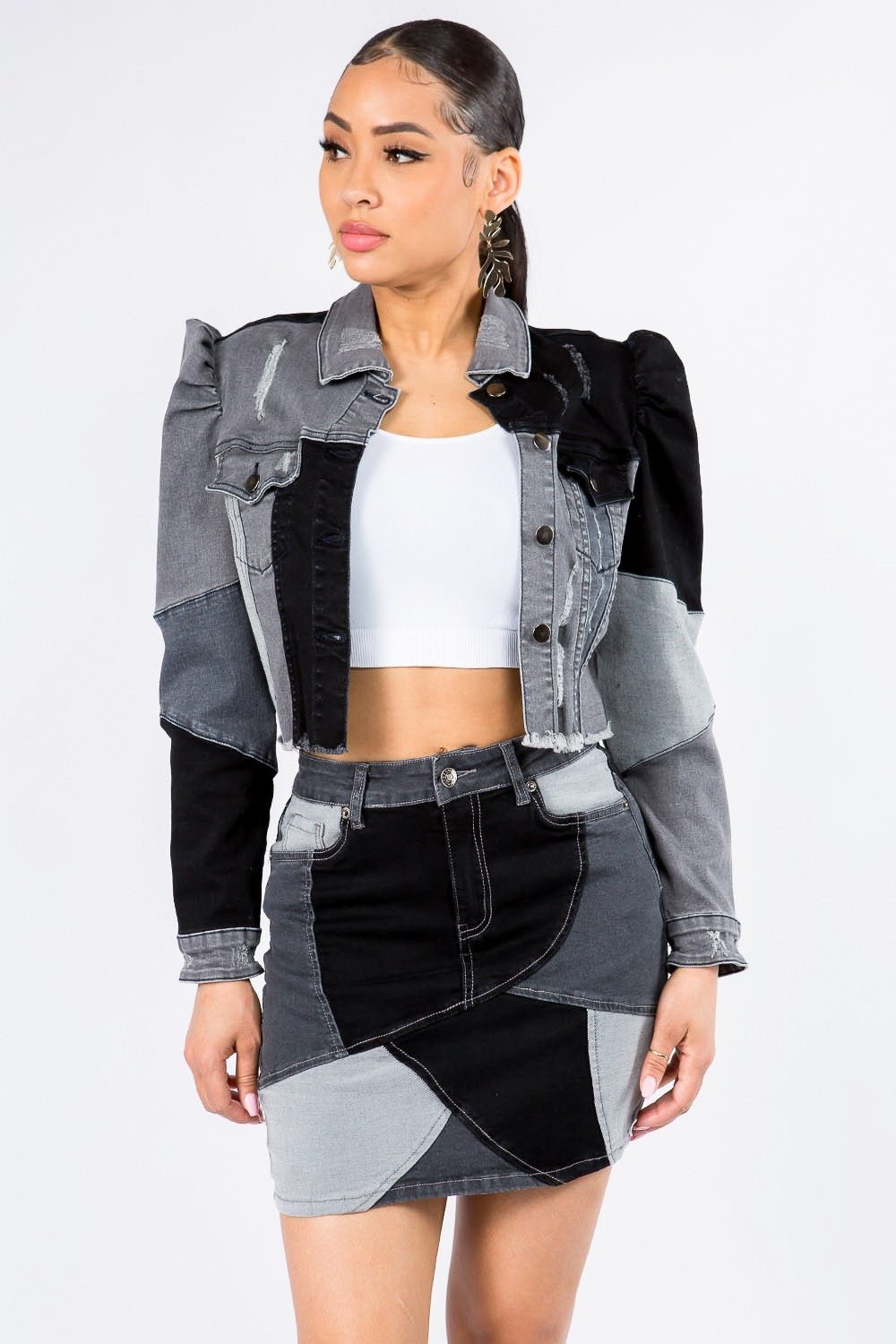 American Bazi Button Up Cropped Patchwork Denim Jacket - Do Shop It™