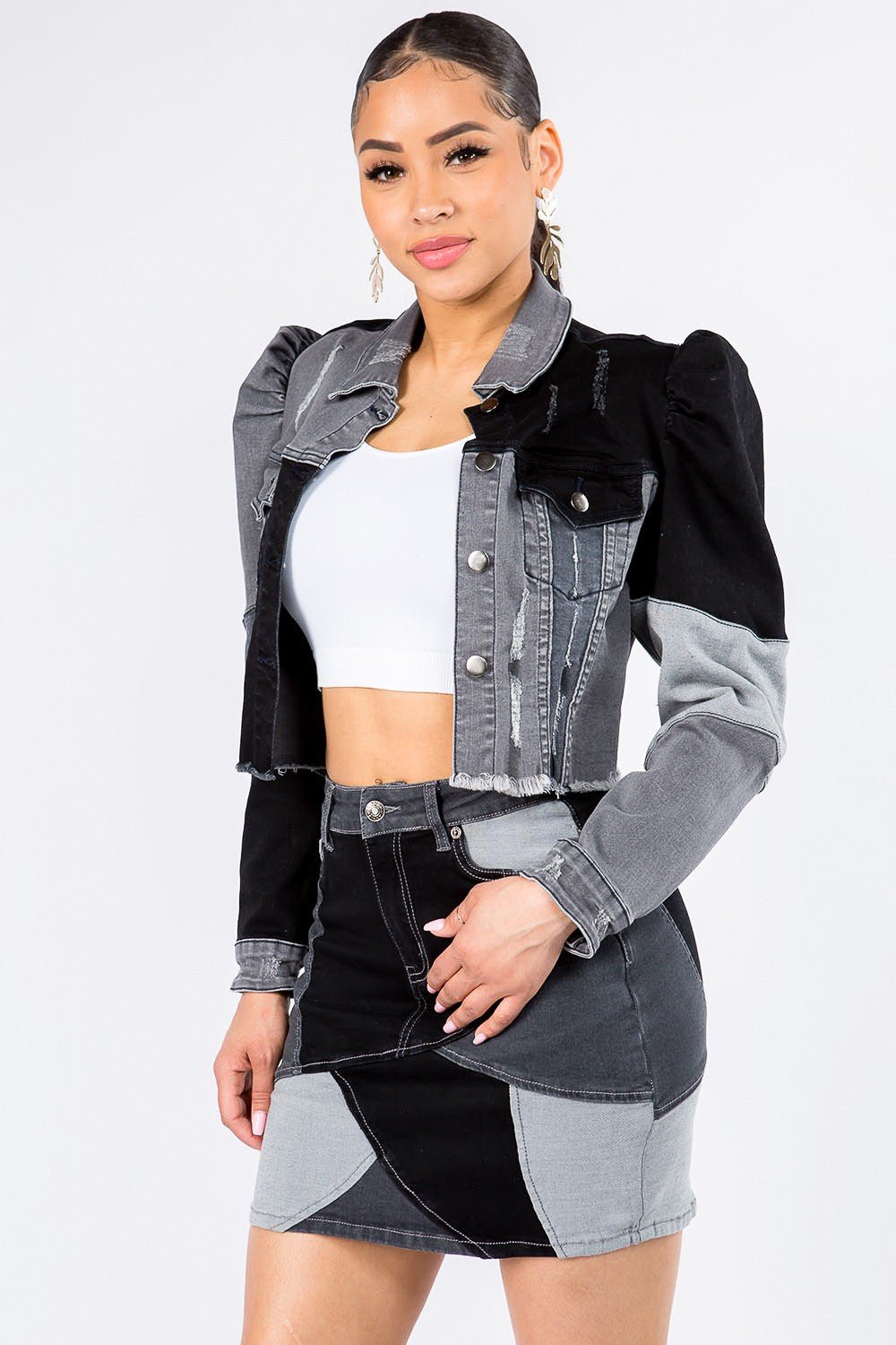 American Bazi Button Up Cropped Patchwork Denim Jacket - Do Shop It™