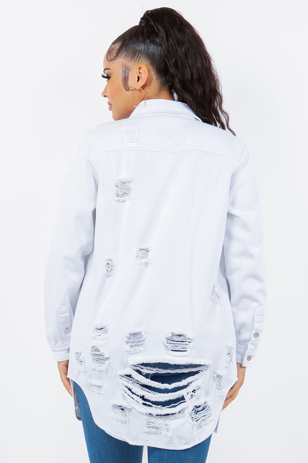 American Bazi Distressed Button Up Long Sleeve Denim Jacket - Do Shop It™