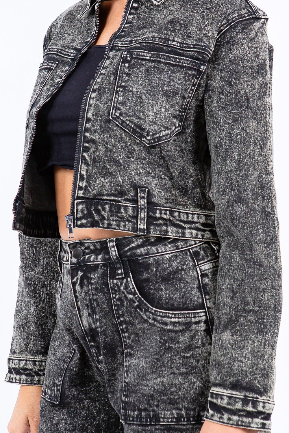 American Bazi Overdyed Bleached Zip Up Cropped Jacket - Do Shop It™