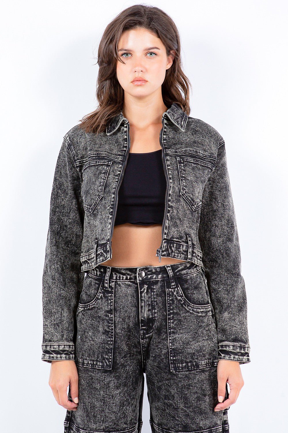 American Bazi Overdyed Bleached Zip Up Cropped Jacket - Do Shop It™