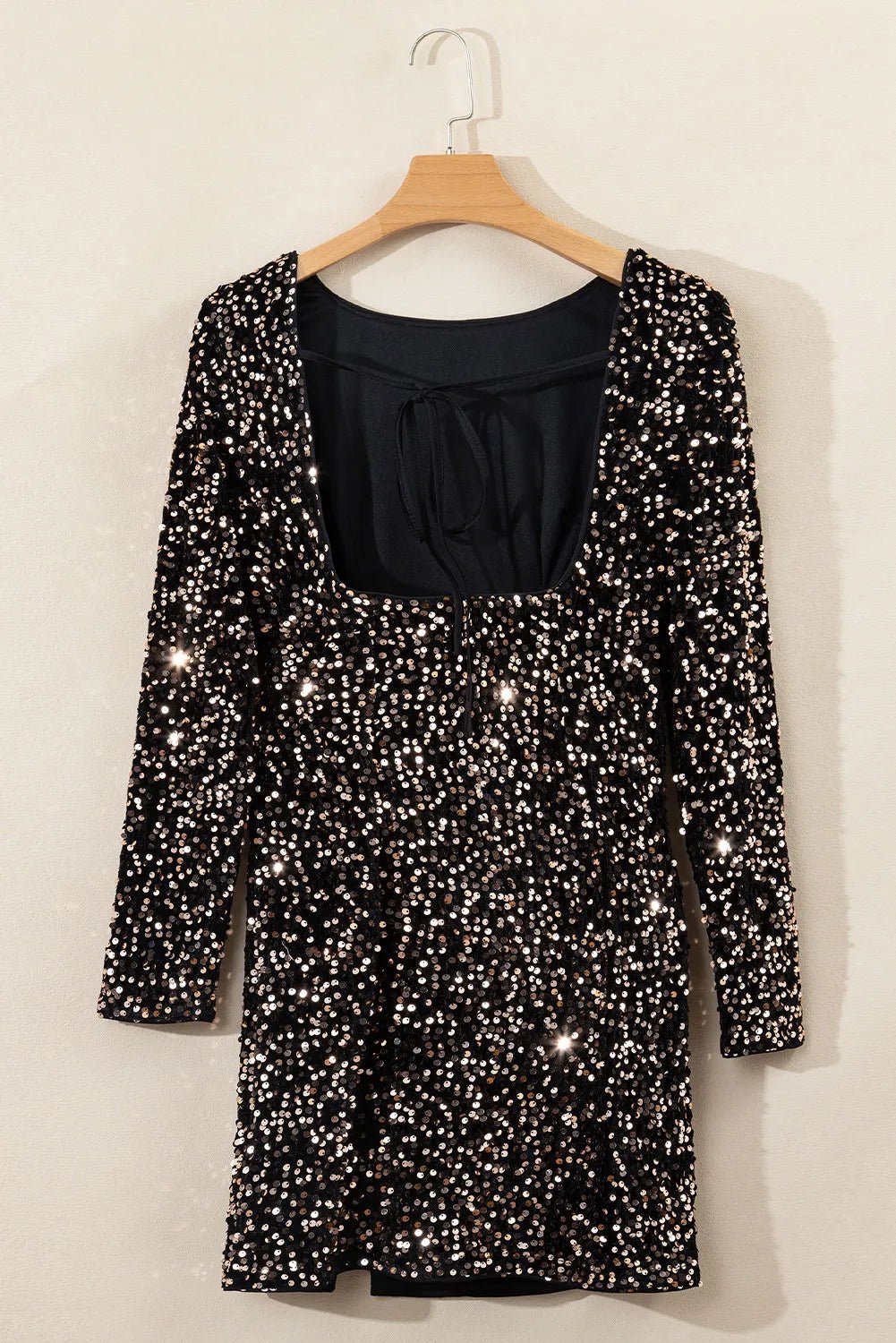 Backless Sequin Round Neck Long Sleeve Dress - Do Shop It™