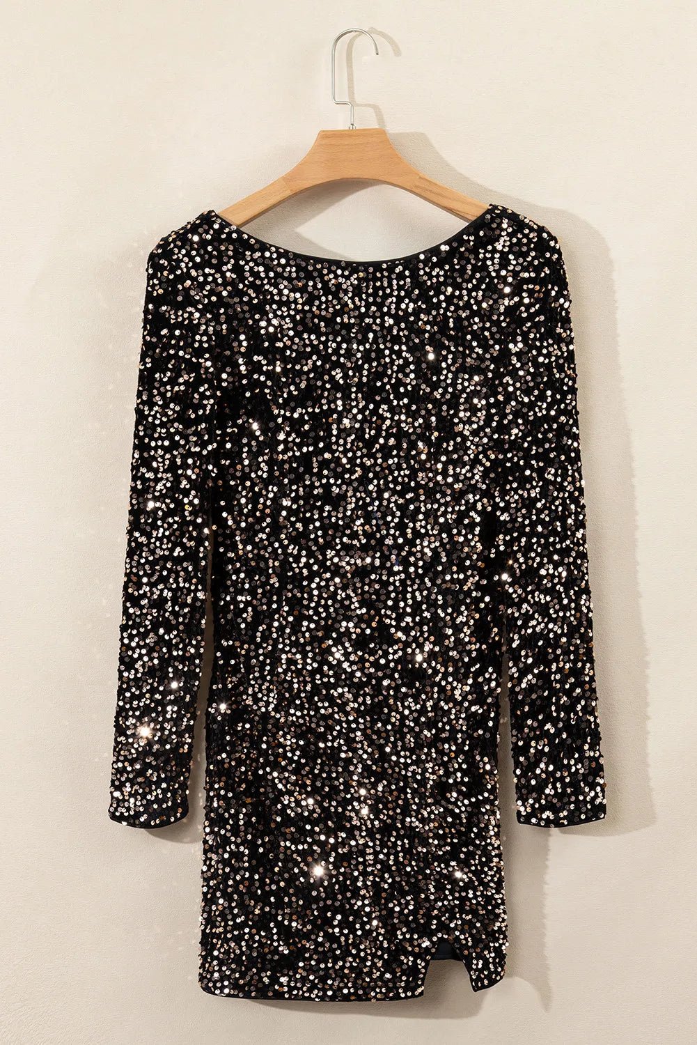 Backless Sequin Round Neck Long Sleeve Dress - Do Shop It™