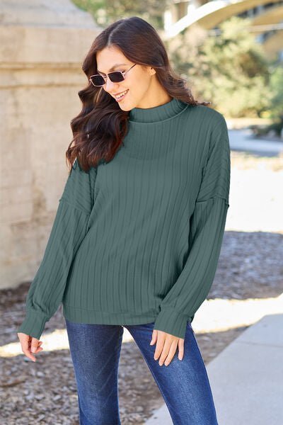 Basic Bae Full Size Ribbed Exposed Seam Mock Neck Knit Top - Do Shop It™