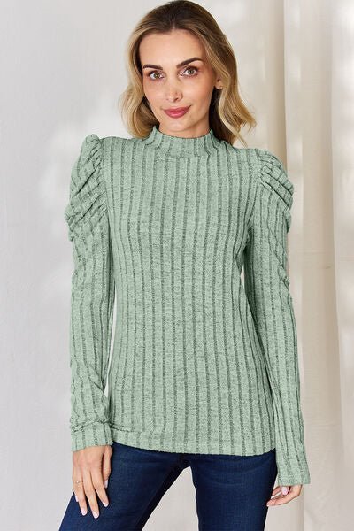 Basic Bae Full Size Ribbed Mock Neck Puff Sleeve T-Shirt - Do Shop It™