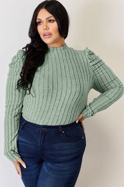 Basic Bae Full Size Ribbed Mock Neck Puff Sleeve T-Shirt - Do Shop It™