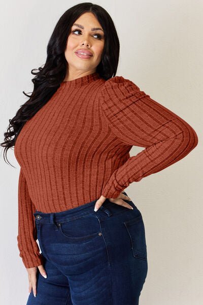 Basic Bae Full Size Ribbed Mock Neck Puff Sleeve T-Shirt - Do Shop It™