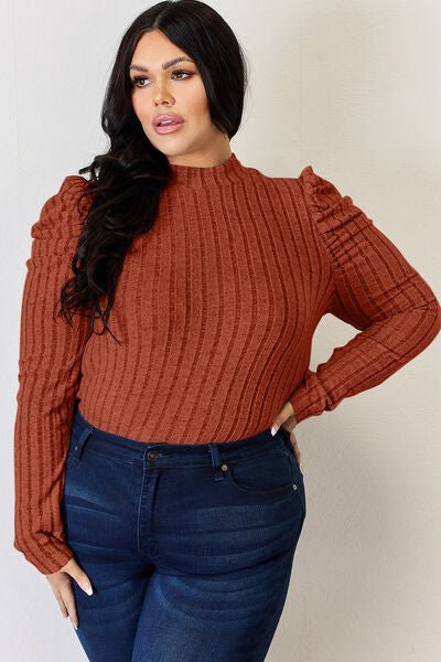 Basic Bae Full Size Ribbed Mock Neck Puff Sleeve T-Shirt - Do Shop It™