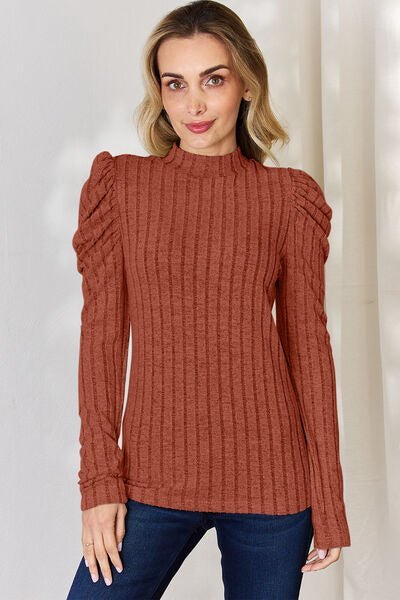 Basic Bae Full Size Ribbed Mock Neck Puff Sleeve T-Shirt - Do Shop It™