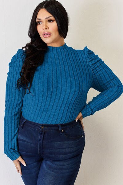 Basic Bae Full Size Ribbed Mock Neck Puff Sleeve T-Shirt - Do Shop It™