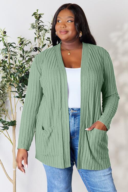 Basic Bae Full Size Ribbed Open Front Cardigan with Pockets - Do Shop It™