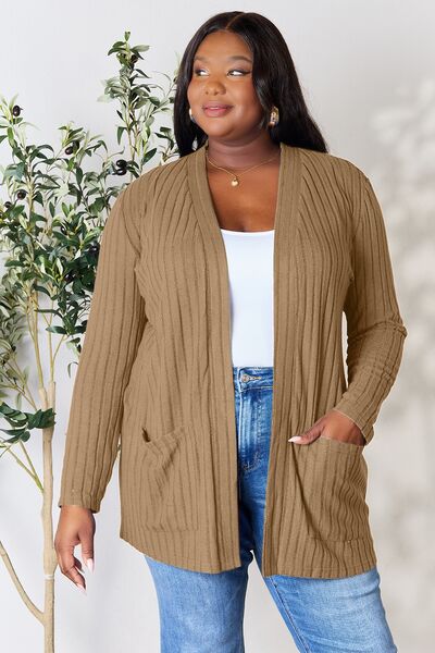 Basic Bae Full Size Ribbed Open Front Cardigan with Pockets - Do Shop It™