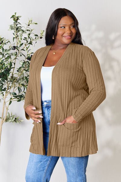 Basic Bae Full Size Ribbed Open Front Cardigan with Pockets - Do Shop It™