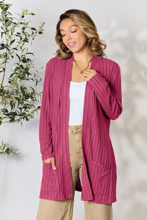 Basic Bae Full Size Ribbed Open Front Cardigan with Pockets - Do Shop It™