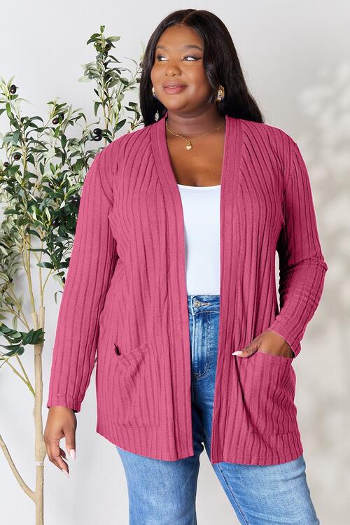 Basic Bae Full Size Ribbed Open Front Cardigan with Pockets - Do Shop It™