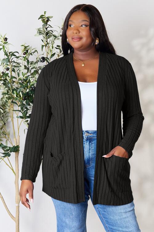 Basic Bae Full Size Ribbed Open Front Cardigan with Pockets - Do Shop It™