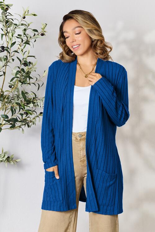 Basic Bae Full Size Ribbed Open Front Cardigan with Pockets - Do Shop It™