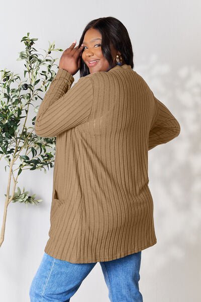 Basic Bae Full Size Ribbed Open Front Cardigan with Pockets - Do Shop It™