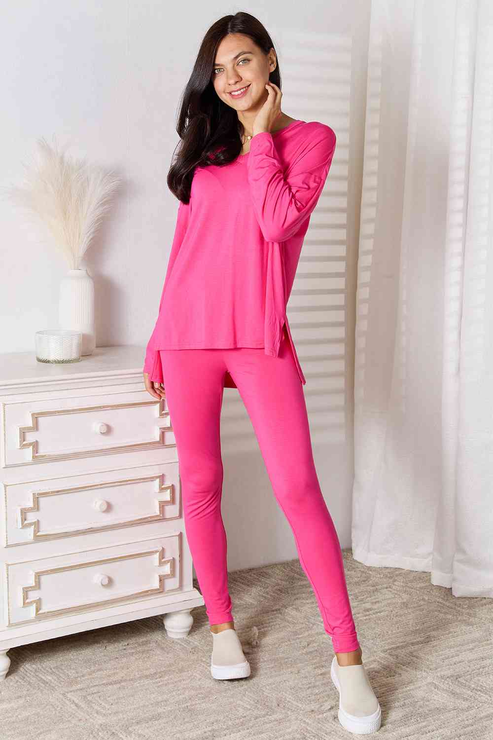 Basic Bae Full Size V - Neck Soft Rayon Long Sleeve Top and Pants Lounge Set - Do Shop It™