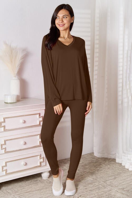 Basic Bae Full Size V - Neck Soft Rayon Long Sleeve Top and Pants Lounge Set - Do Shop It™