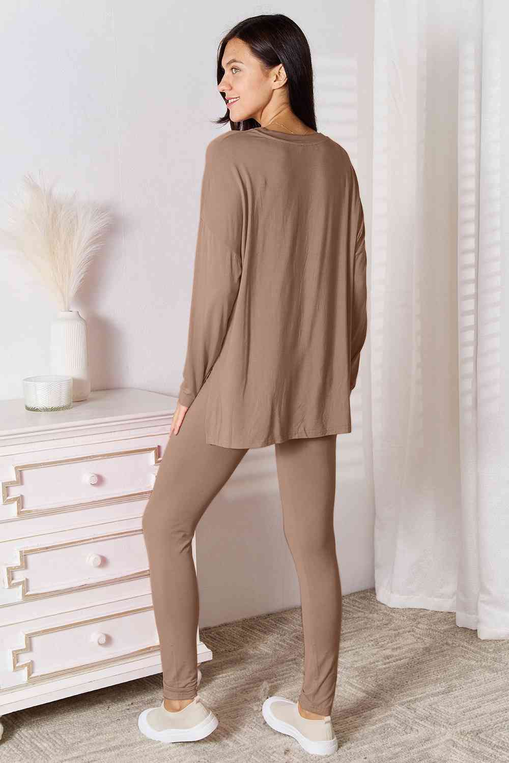 Basic Bae Full Size V - Neck Soft Rayon Long Sleeve Top and Pants Lounge Set - Do Shop It™