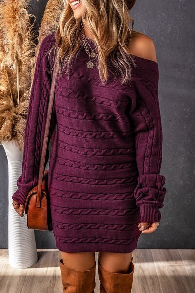 Cable - Knit Boat Neck Sweater Dress - Do Shop It™