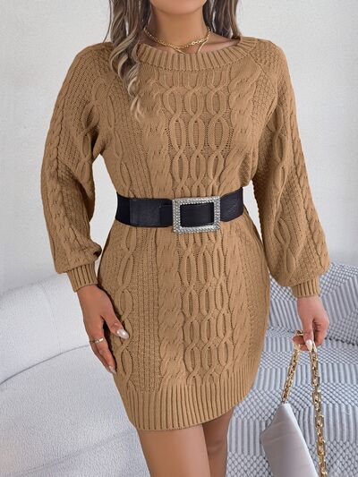 Cable - Knit Round Neck Sweater Dress - Do Shop It™