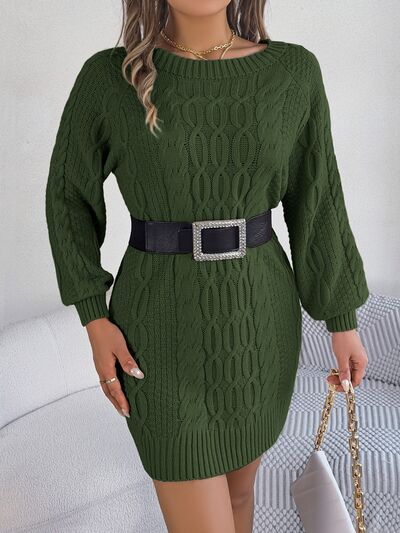 Cable - Knit Round Neck Sweater Dress - Do Shop It™