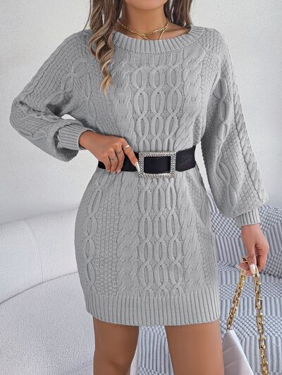 Cable - Knit Round Neck Sweater Dress - Do Shop It™