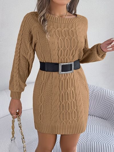 Cable - Knit Round Neck Sweater Dress - Do Shop It™