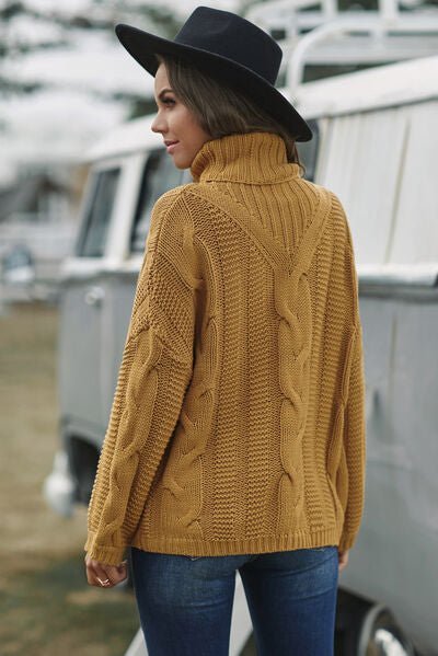 Cable - Knit Turtleneck Dropped Shoulder Sweater - Do Shop It™