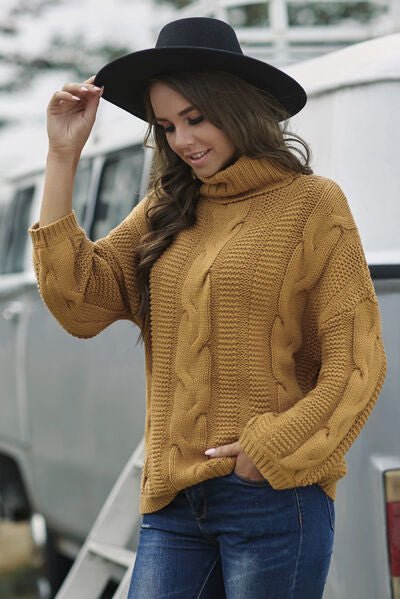 Cable - Knit Turtleneck Dropped Shoulder Sweater - Do Shop It™