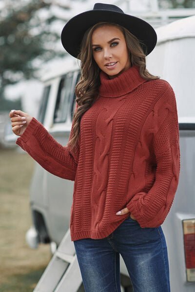 Cable - Knit Turtleneck Dropped Shoulder Sweater - Do Shop It™