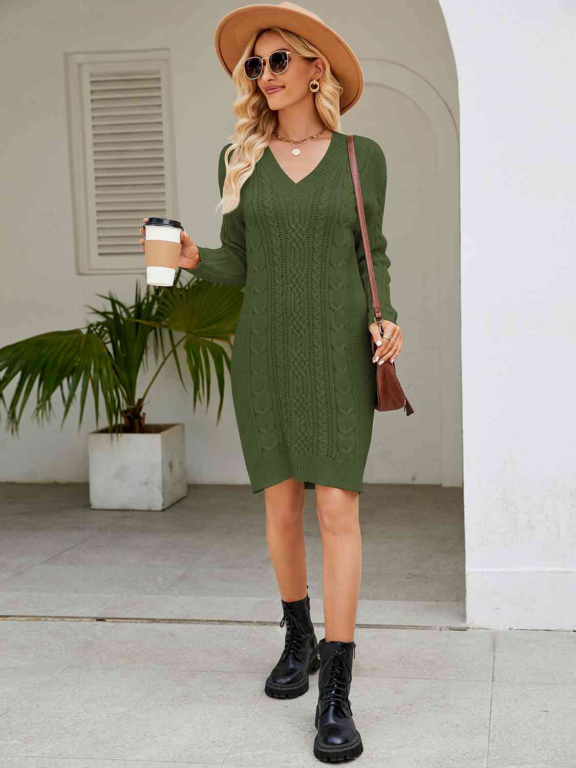 Cable - Knit V - Neck Mini Sweater Dress - Do Shop It™