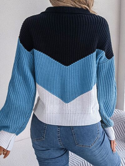 Color Block Dropped Shoulder Sweater - Do Shop It™