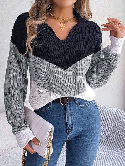 Color Block Dropped Shoulder Sweater - Do Shop It™