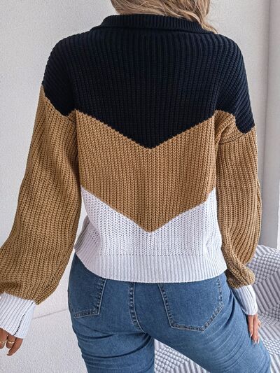 Color Block Dropped Shoulder Sweater - Do Shop It™