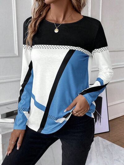 Contrast Round Neck Long Sleeve T-Shirt - Do Shop It™