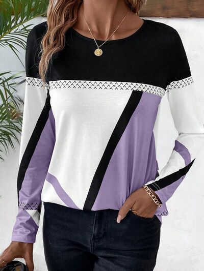 Contrast Round Neck Long Sleeve T-Shirt - Do Shop It™