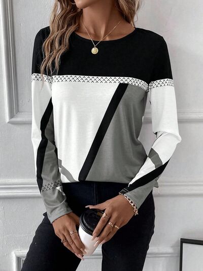 Contrast Round Neck Long Sleeve T-Shirt - Do Shop It™