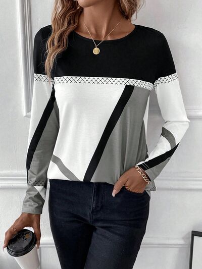 Contrast Round Neck Long Sleeve T-Shirt - Do Shop It™