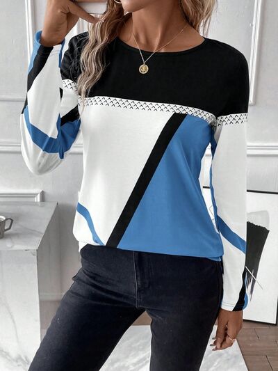 Contrast Round Neck Long Sleeve T-Shirt - Do Shop It™