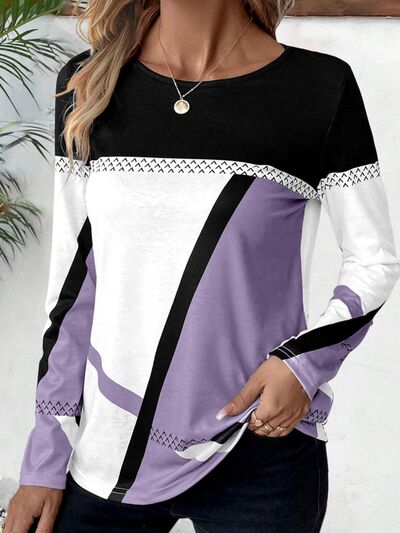 Contrast Round Neck Long Sleeve T-Shirt - Do Shop It™