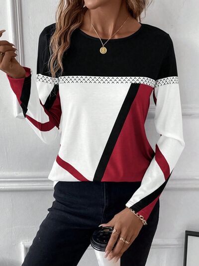 Contrast Round Neck Long Sleeve T-Shirt - Do Shop It™