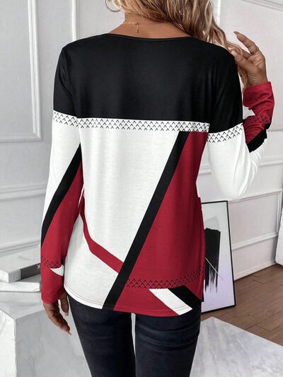 Contrast Round Neck Long Sleeve T-Shirt - Do Shop It™