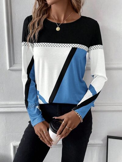 Contrast Round Neck Long Sleeve T-Shirt - Do Shop It™