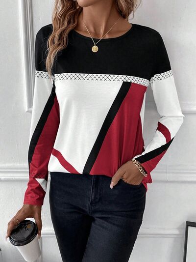 Contrast Round Neck Long Sleeve T-Shirt - Do Shop It™