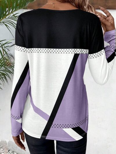 Contrast Round Neck Long Sleeve T-Shirt - Do Shop It™