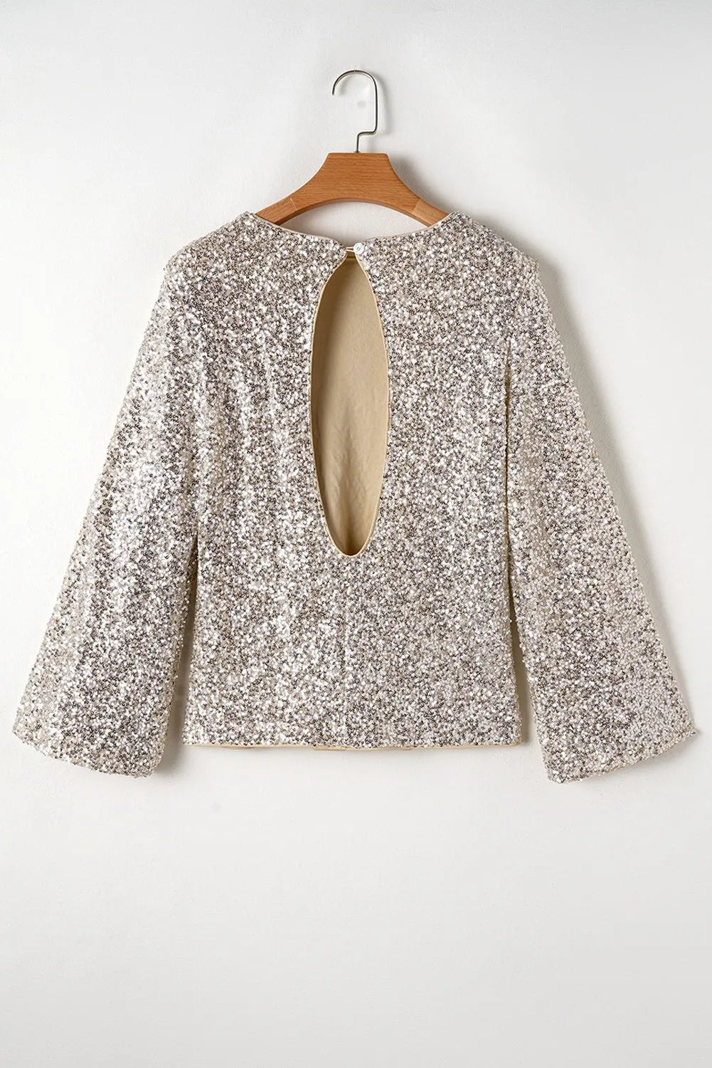 Cutout Sequin Round Neck Long Sleeve Blouse - Do Shop It™