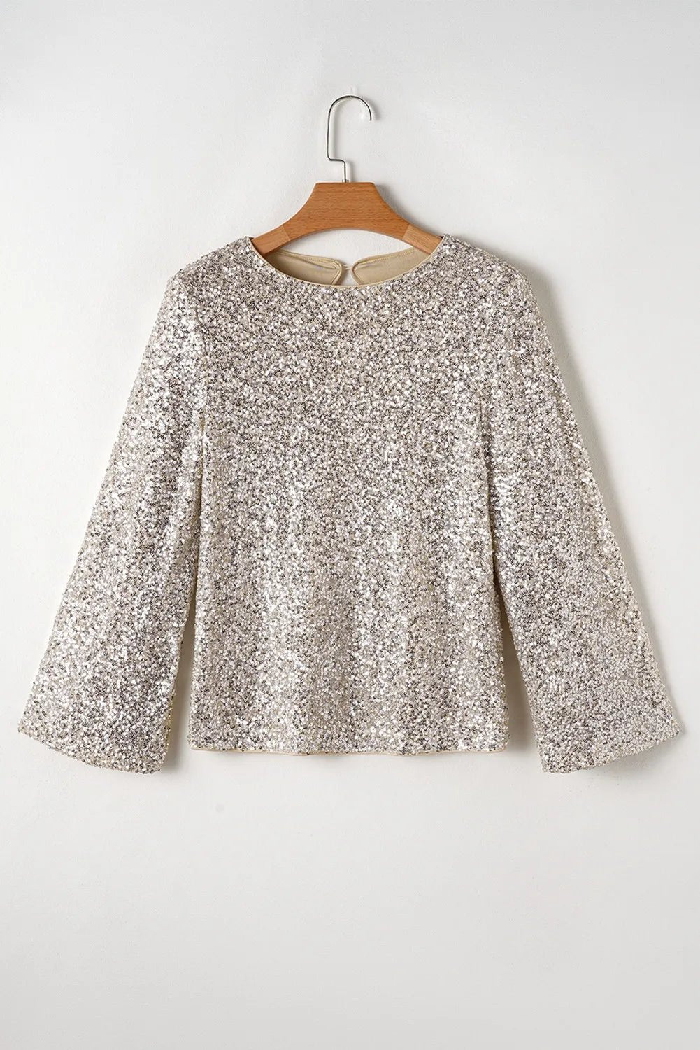 Cutout Sequin Round Neck Long Sleeve Blouse - Do Shop It™